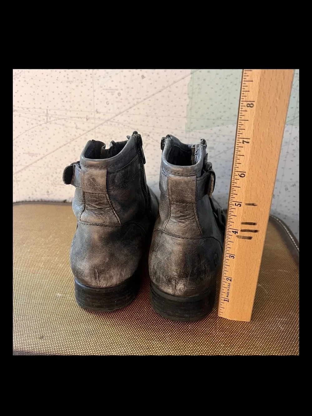 EUC! Born Distressed Gray Leather Lined Zip-up Buckles Low Heel Boots Size 9